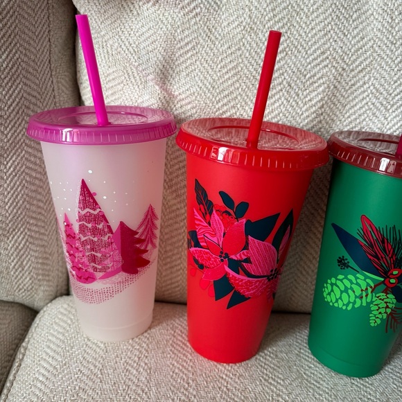 Starbucks Festive Holiday Cold Drinks Cups Set - Red, Green, Pink - Picture 2 of 7